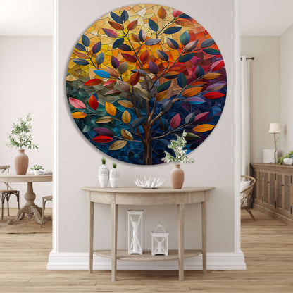 Abstract Kleurrijk Boom in Herfsttinten forex muurcirkel