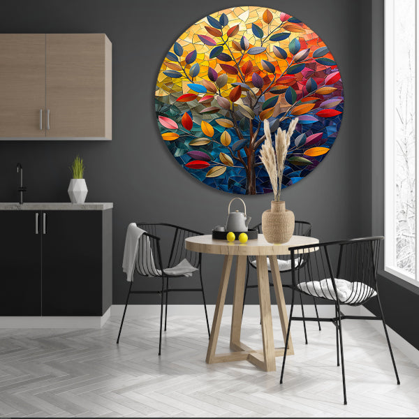 Abstract Kleurrijk Boom in Herfsttinten forex muurcirkel