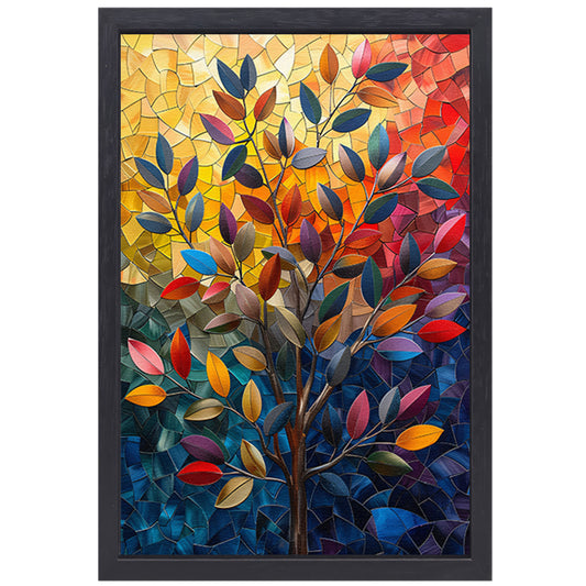 Abstract Kleurrijk Boom in Herfsttinten canvas met baklijst