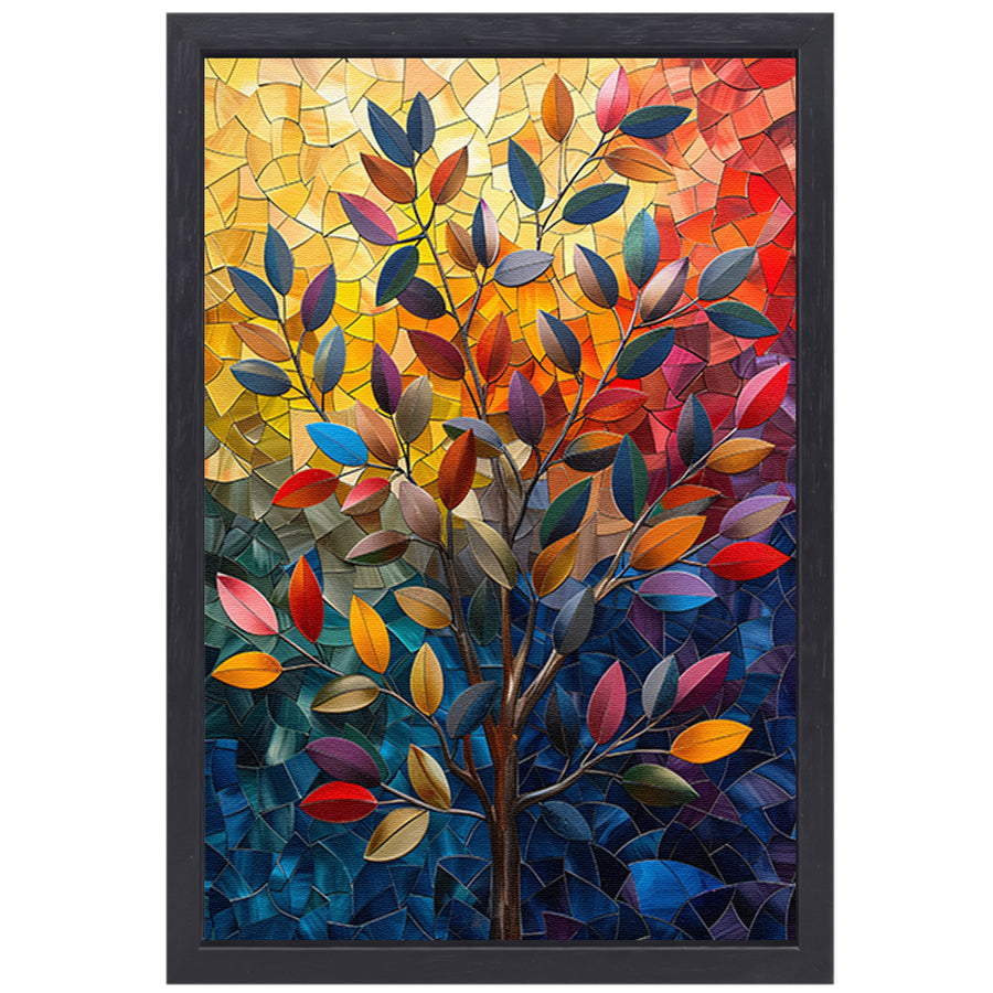 Abstract Kleurrijk Boom in Herfsttinten canvas met baklijst