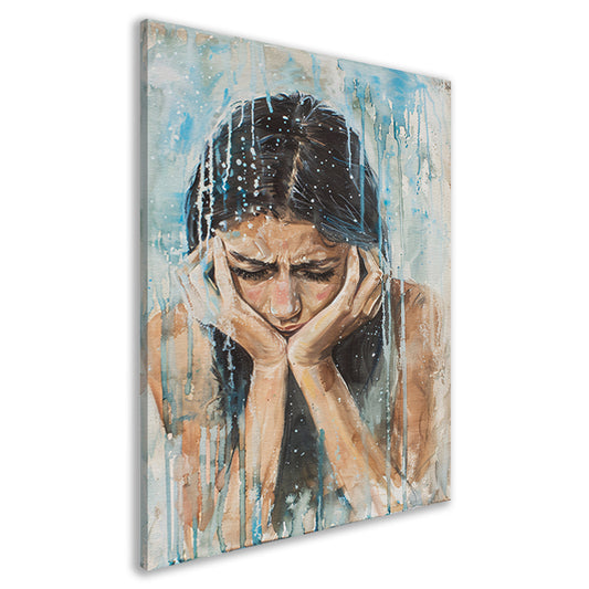 Emotionele vrouw geschilderd in aquarel canvas