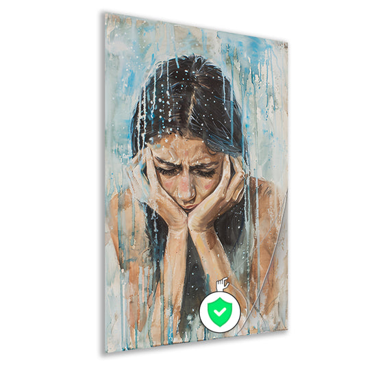 Emotionele vrouw geschilderd in aquarel poster