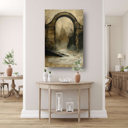 Mystiek verlaten landschap met oude brug canvas met baklijst