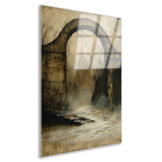 Mystiek verlaten landschap met oude brug acrylglas