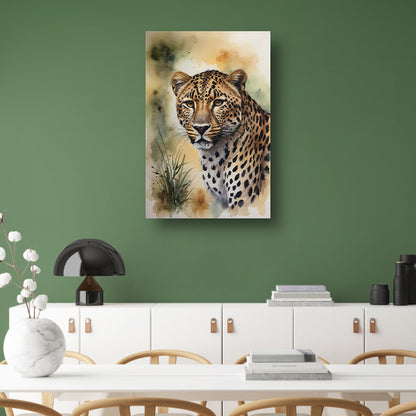 Alert Luipaard in Warme Aquarel Tinten poster