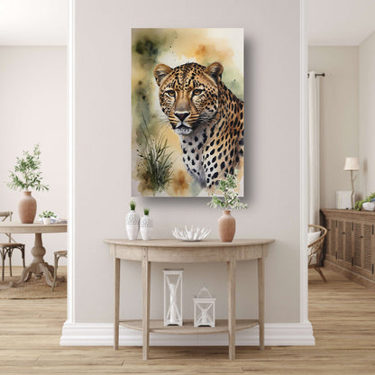 Alert Luipaard in Warme Aquarel Tinten poster