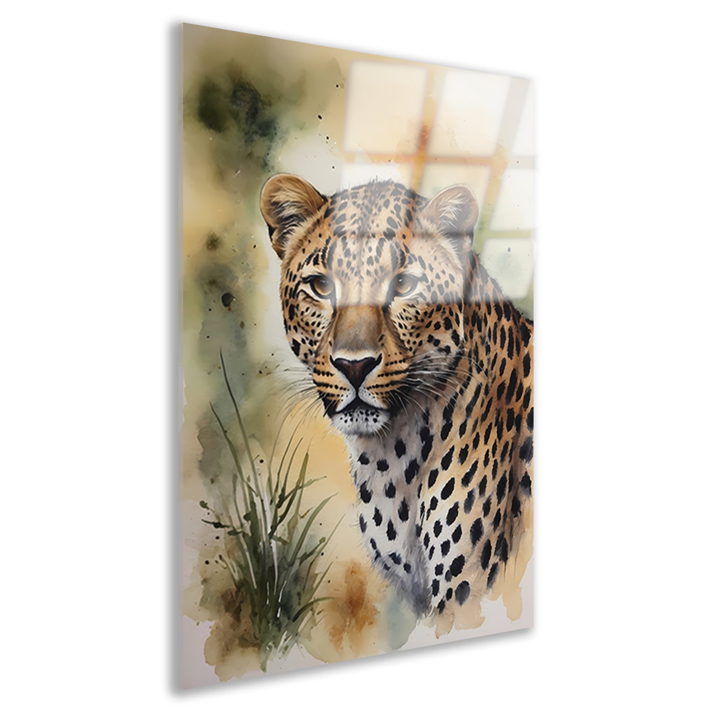 Alert Luipaard in Warme Aquarel Tinten acrylglas