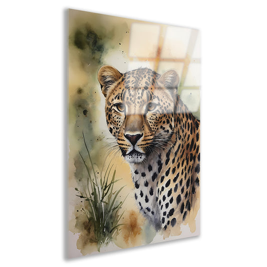 Alert Luipaard in Warme Aquarel Tinten acrylglas
