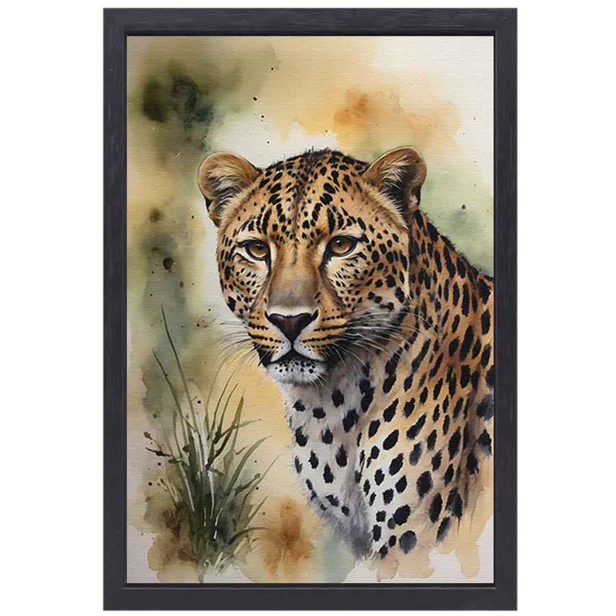 Alert Luipaard in Warme Aquarel Tinten canvas met baklijst