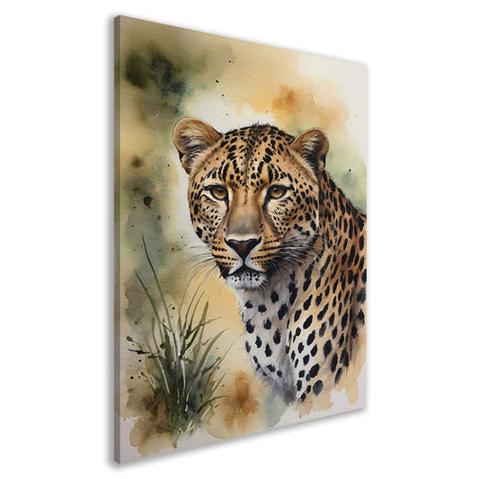 Alert Luipaard in Warme Aquarel Tinten canvas