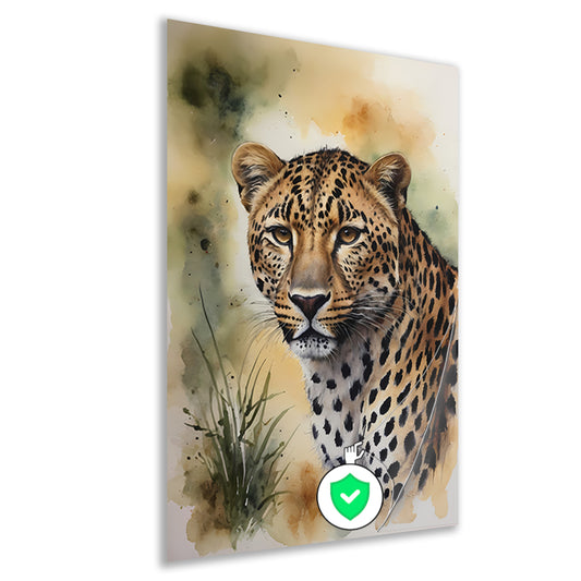 Alert Luipaard in Warme Aquarel Tinten poster