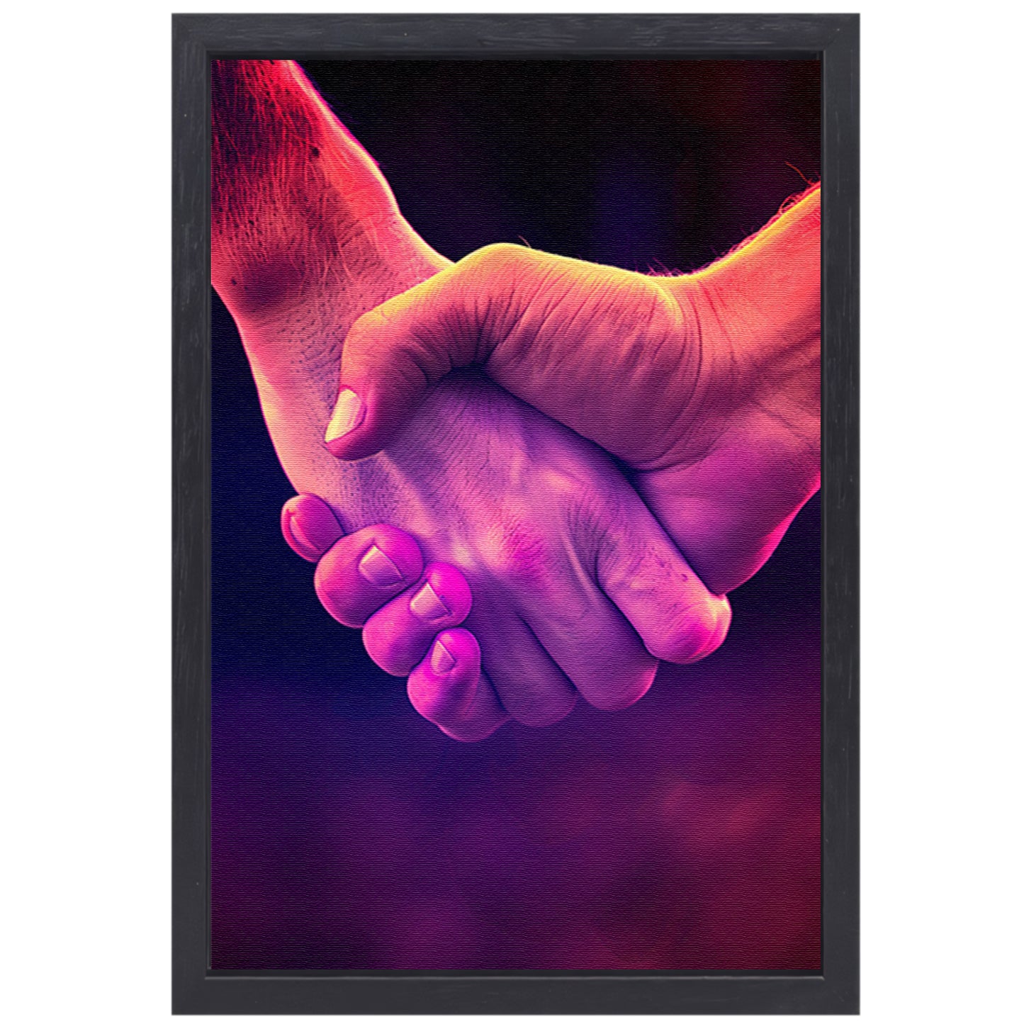 Kleurrijke handdruk in moderne kunst canvas met baklijst