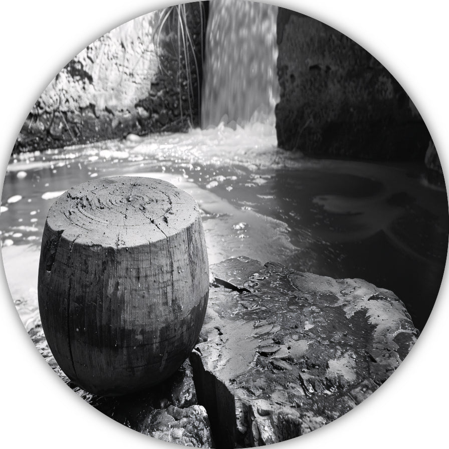 Klassieke waterval in zwart-wit aluminium muurcirkel