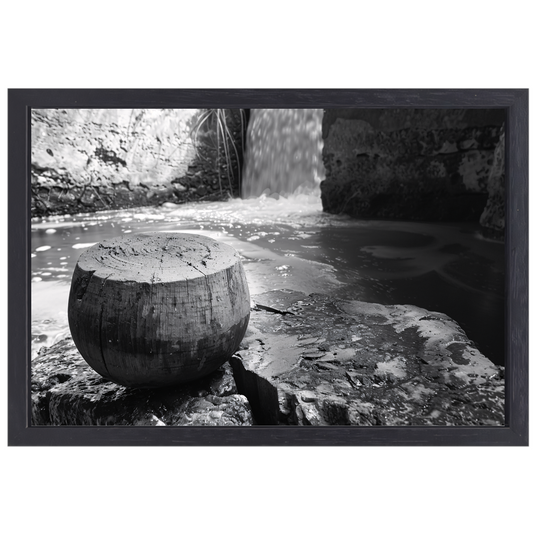 Klassieke waterval in zwart-wit canvas met baklijst