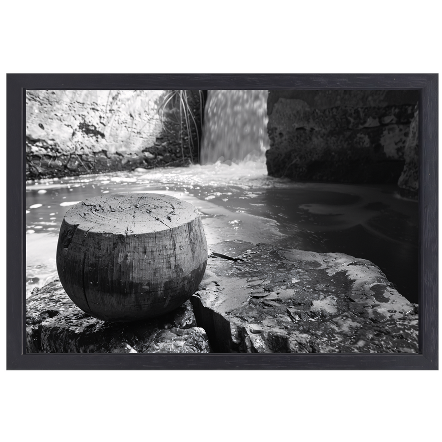Klassieke waterval in zwart-wit canvas met baklijst