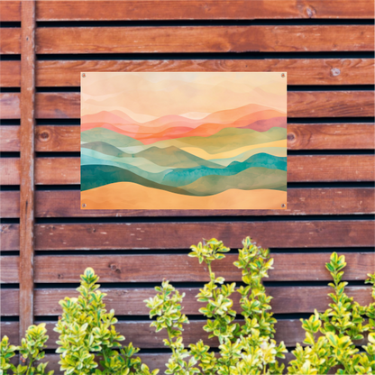 Abstracte heuvels in levendige kleurencombinatie tuinposter