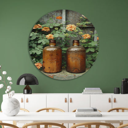 Twee oude flessen met bloemen forex muurcirkel