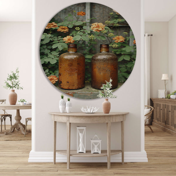 Twee oude flessen met bloemen forex muurcirkel