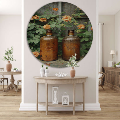 Twee oude flessen met bloemen forex muurcirkel