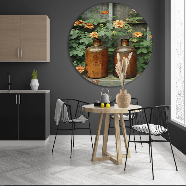 Twee oude flessen met bloemen forex muurcirkel