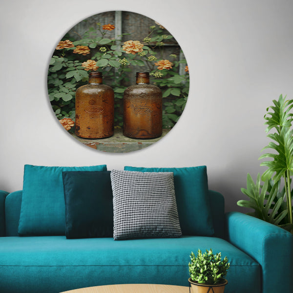 Twee oude flessen met bloemen forex muurcirkel