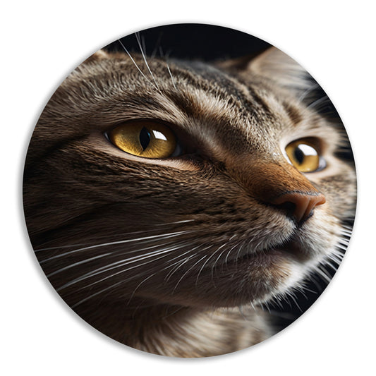 Diepgaande blik van een bruine kat aluminium muurcirkel