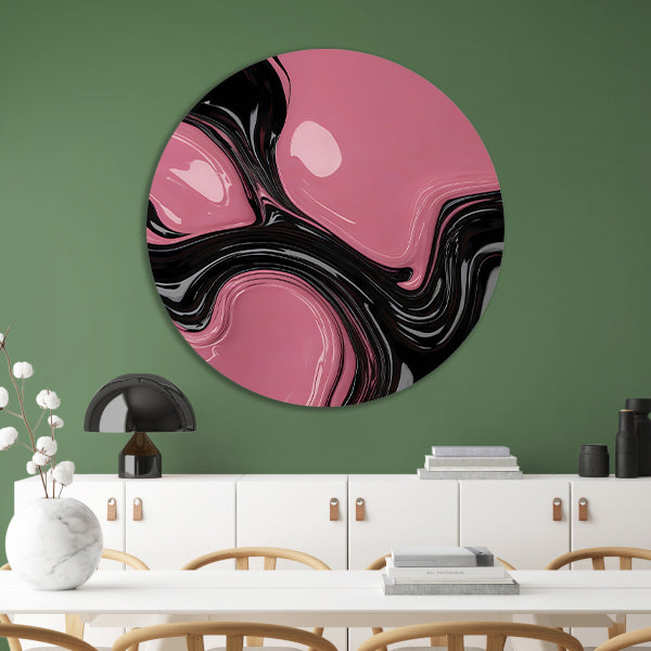 Roze en Zwart Dynamisch Abstract Ontwerp aluminium muurcirkel