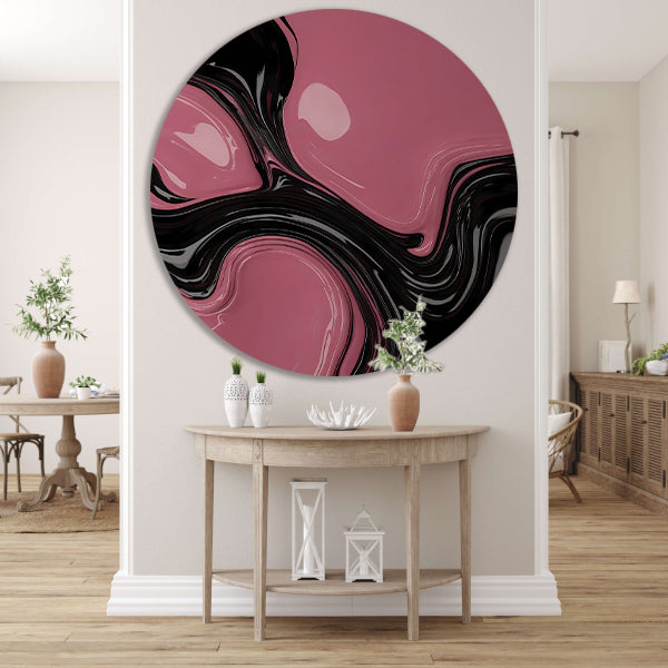 Roze en Zwart Dynamisch Abstract Ontwerp aluminium muurcirkel