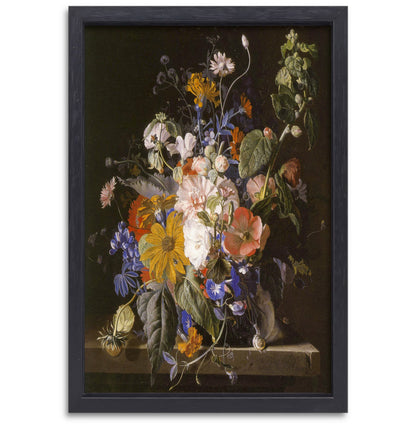 Bloemstilleven en slakken op een stenen richel - Jan van Huysum canvas met baklijst