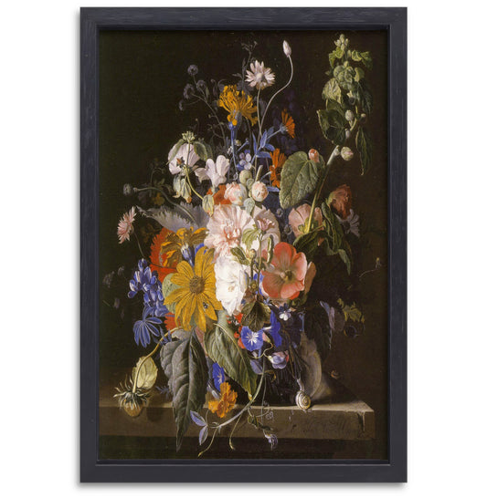 Bloemstilleven en slakken op een stenen richel - Jan van Huysum canvas met baklijst
