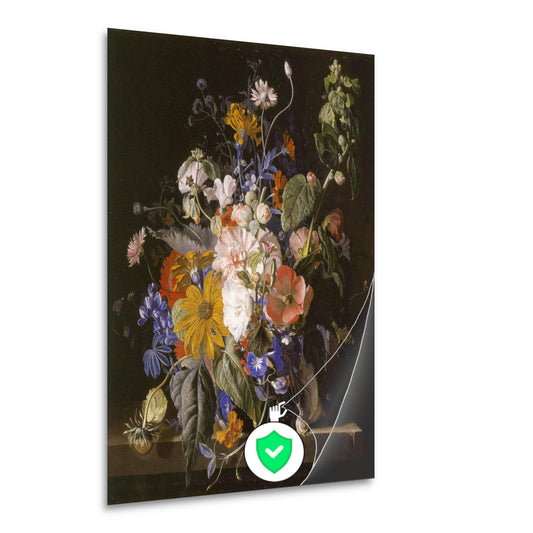 Bloemstilleven en slakken op een stenen richel - Jan van Huysum poster