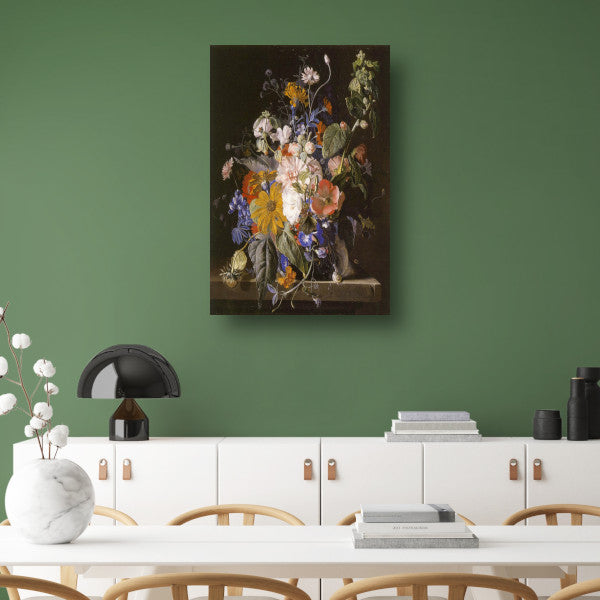 Bloemstilleven en slakken op een stenen richel - Jan van Huysum poster