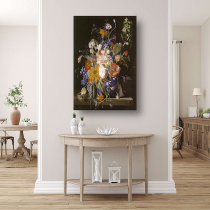 Bloemstilleven en slakken op een stenen richel - Jan van Huysum poster