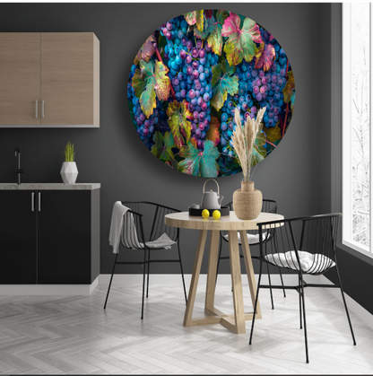Druiven op wijnstok aluminium muurcirkel