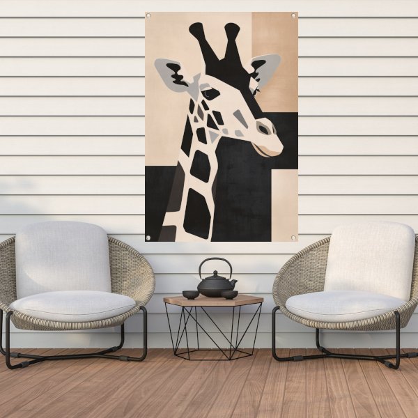 Minimalistische Giraffe in Monochrome Tinten tuinposter