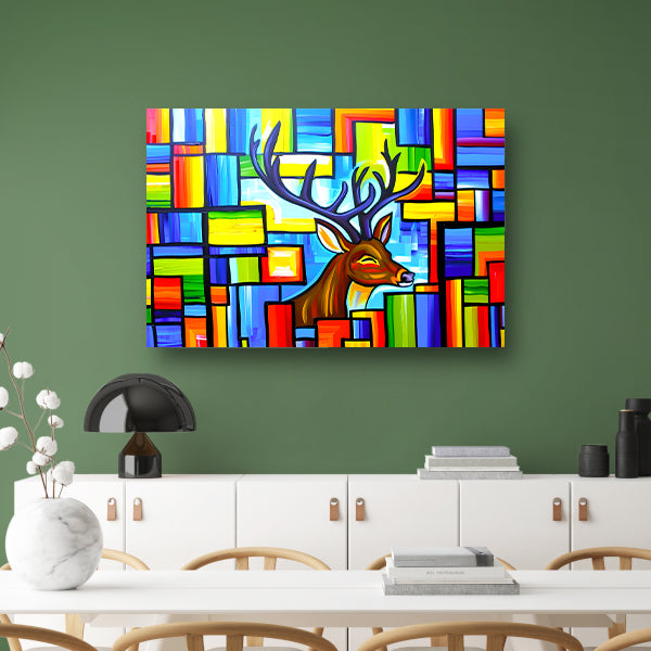 Kleurrijk kubistisch schilderij van een hert acrylglas