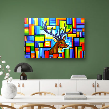 Kleurrijk kubistisch schilderij van een hert acrylglas