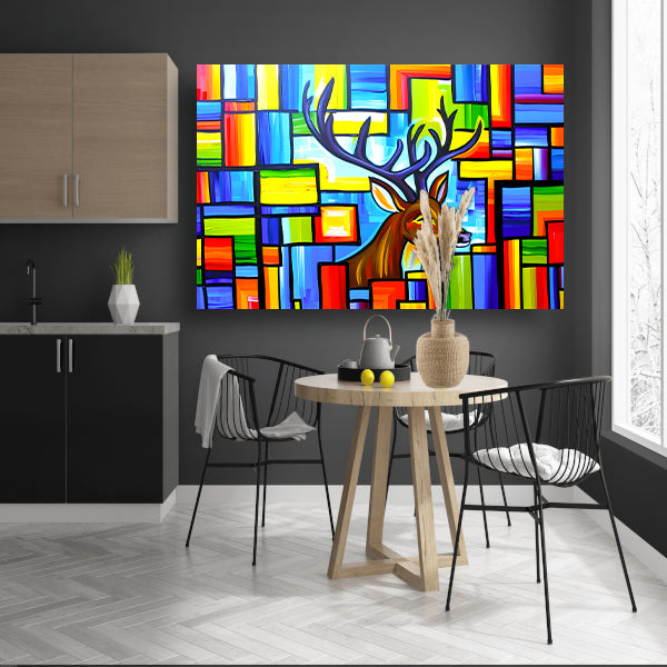 Kleurrijk kubistisch schilderij van een hert poster