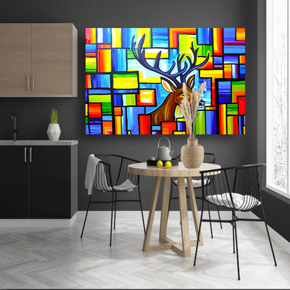 Kleurrijk kubistisch schilderij van een hert poster