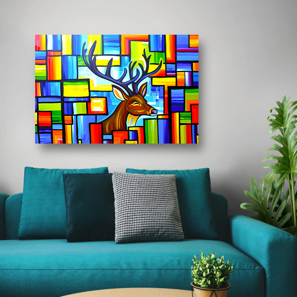 Kleurrijk kubistisch schilderij van een hert poster