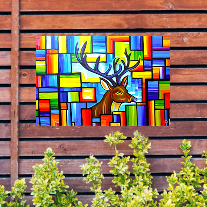 Kleurrijk kubistisch schilderij van een hert tuinposter