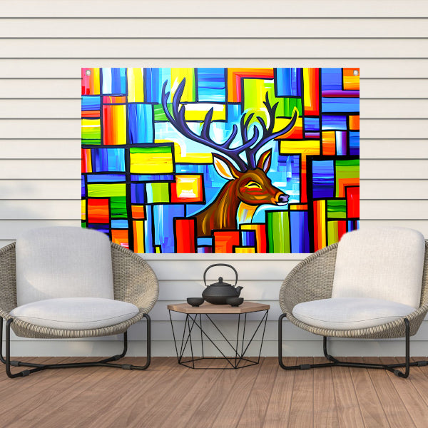 Kleurrijk kubistisch schilderij van een hert tuinposter