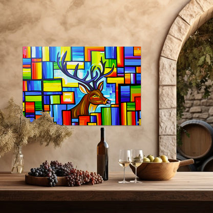 Kleurrijk kubistisch schilderij van een hert tuinposter
