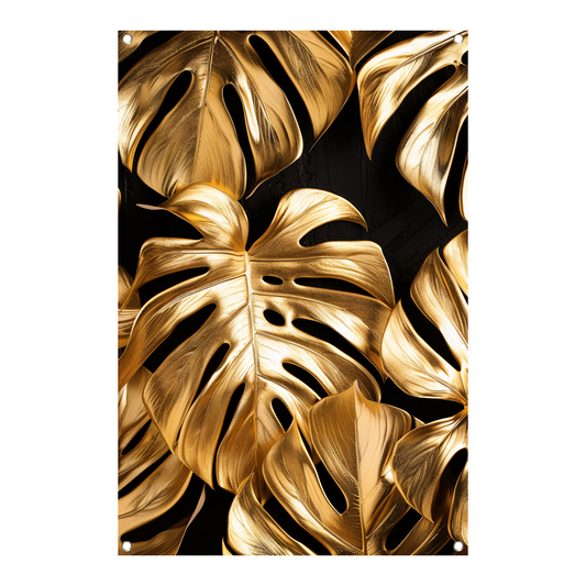 Gouden Monstera Bladeren op Zwart tuinposter