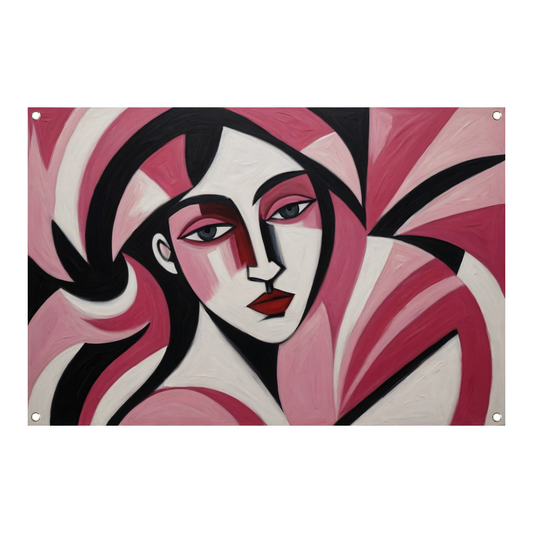 Abstracte vrouw in roze en zwart tuinposter