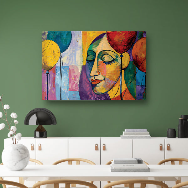 Abstract portret van vrouw met ballonnenposter