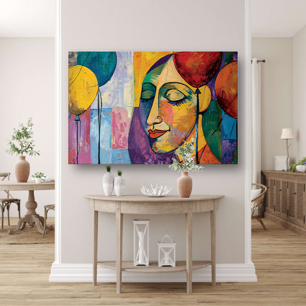 Abstract portret van vrouw met ballonnenposter