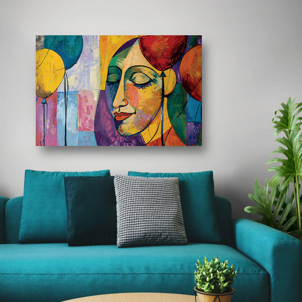 Abstract portret van vrouw met ballonnenposter