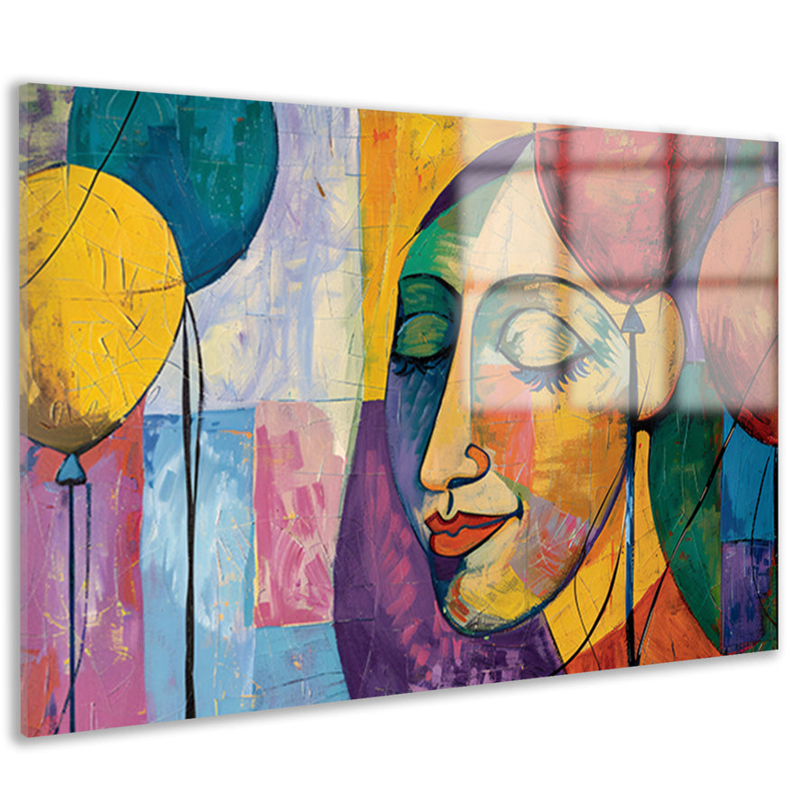Abstract portret van vrouw met ballonnen acrylglas