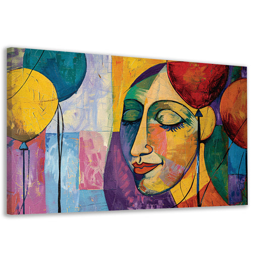 Abstract portret van vrouw met ballonnen canvas